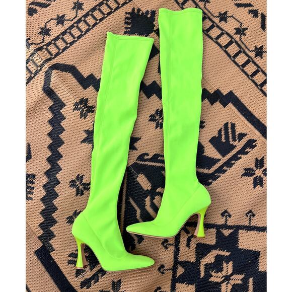 Brother Vellies | Brandy Tall Over The Knee Sock Boots Neon Green Size 9 - Picture 2 of 8